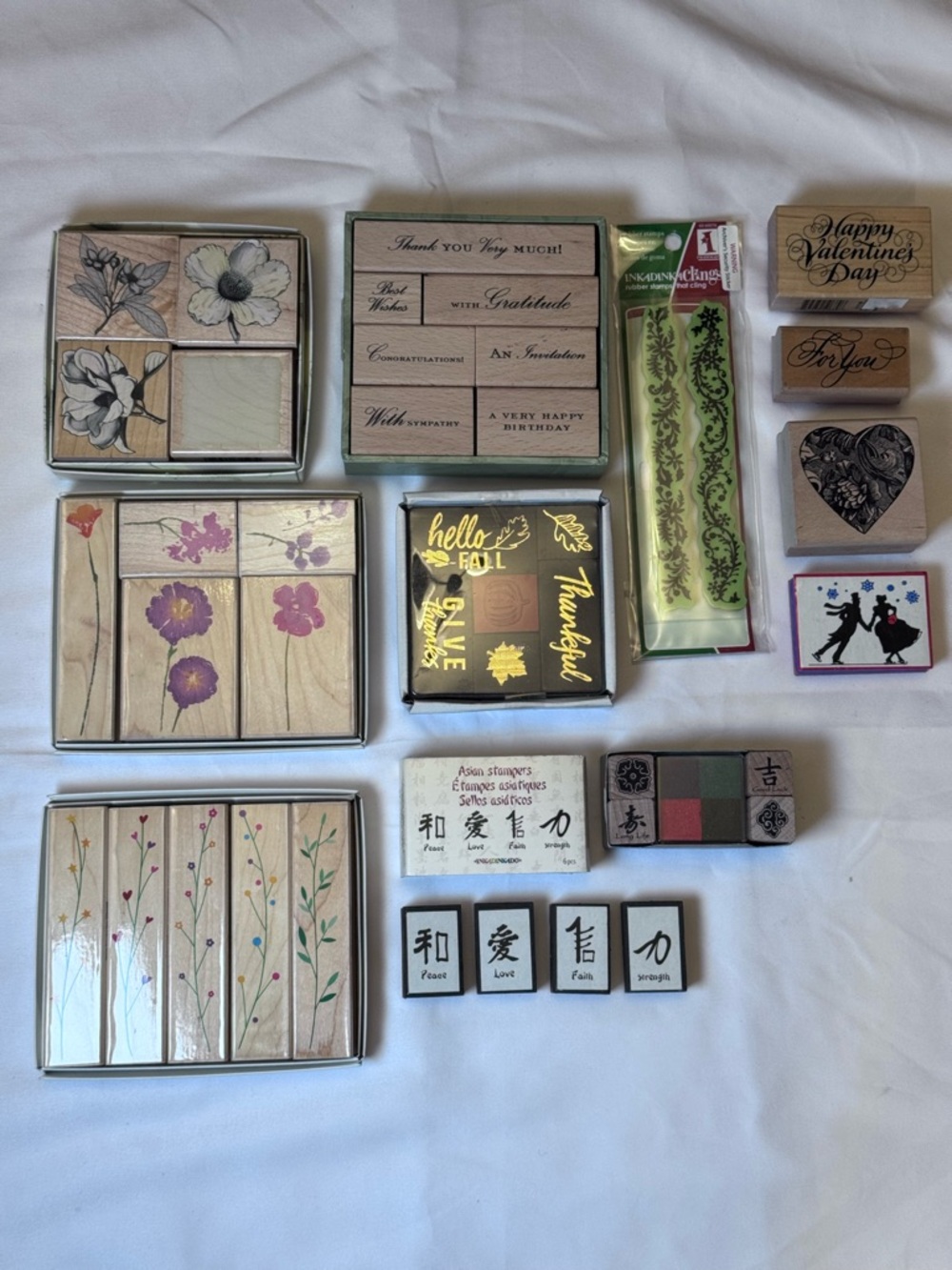 Large Rubber Stamp Lot w/ Sets Floral, Sentiments, Asian Craft Scrapbooking